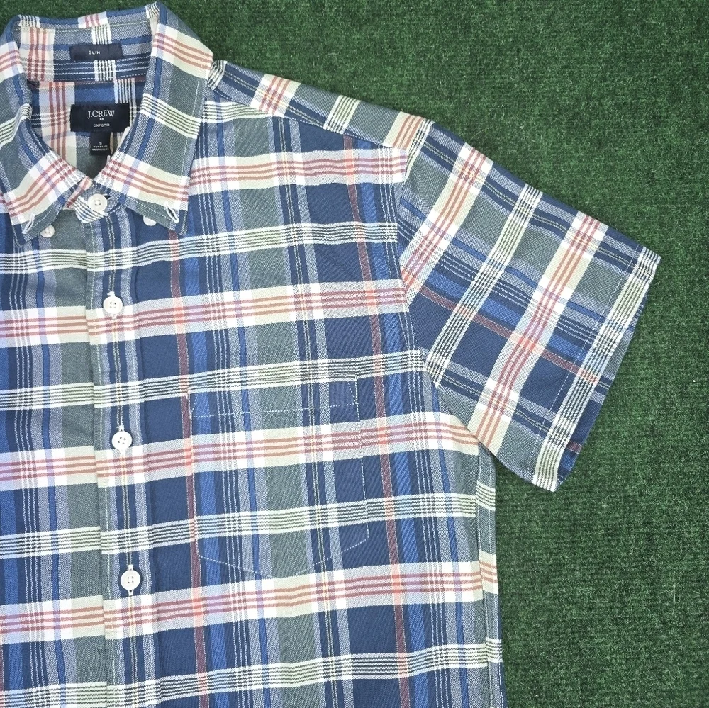 J. Crew | Mens Slim Small Oxford Cloth Short Sleeve Button Down Plaid Shirt
